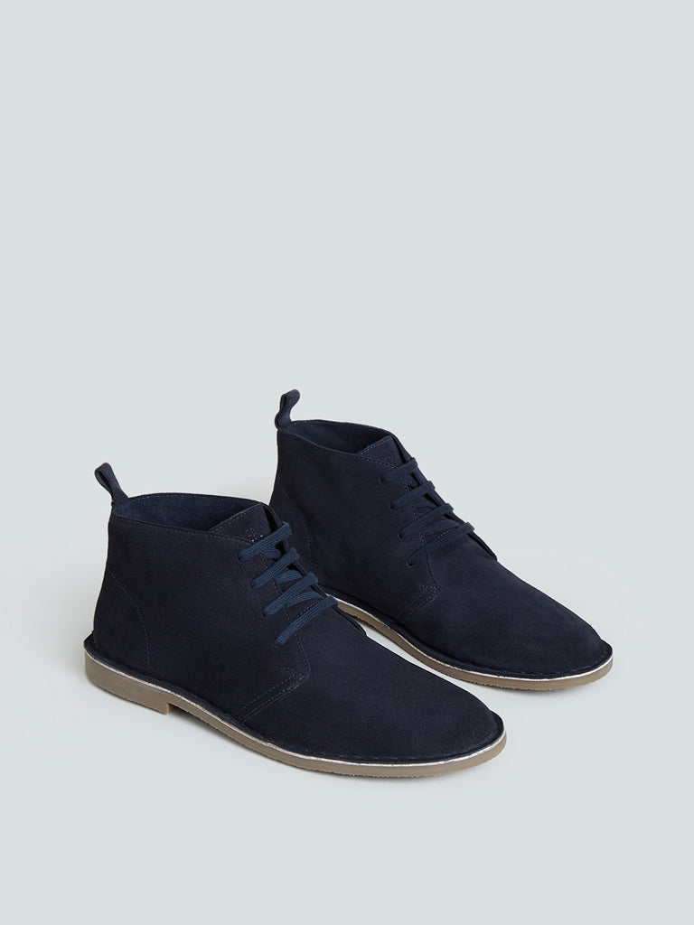 SOLEPLAY Navy Genuine Leather Suede Desert Boots